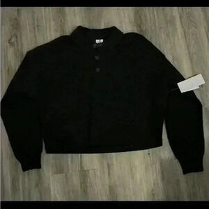 NWT Z By Zella Black Cropped Collared Shirt Sweater | Nordstrom Rack |Size Small